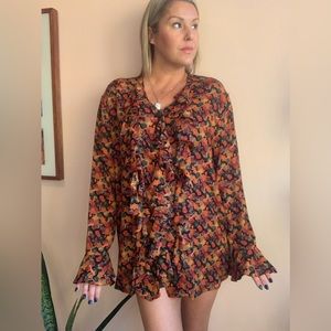 Vintage 1990’s Autumn Tones Ruffle Embellished 'Carole Little' Funky Blouse
